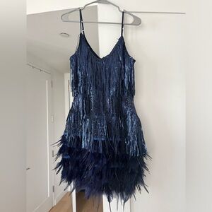 Eras Tour Outfit NEW W TAGS! Navy Blue Sequin Sparkly Feather Club Flapper Dress